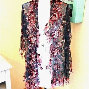 Leon Embellished Fringed Long Scarf Fairycore Ethereal